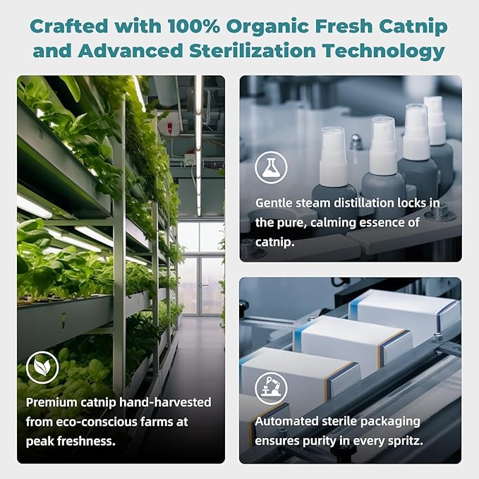 Organic Extra Strength Catnip Spray for Cats & Kittens - Highly Potent Calming Spray, Stress Relief Indoor Cats, Renews Toys & Scratchers，Natural Mess-Free Formula + Potent Catnip (2 oz)