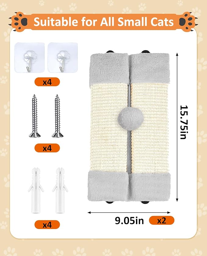 BNOSDM 2 Pack Cat Wall Corner Scratcher for Indoor Cats Walls Mounted Sisal Scratch Board Protector Vertical Anti Scratching Pad Protect Furniture Pet Wear Resistant Mat for Door Sofa