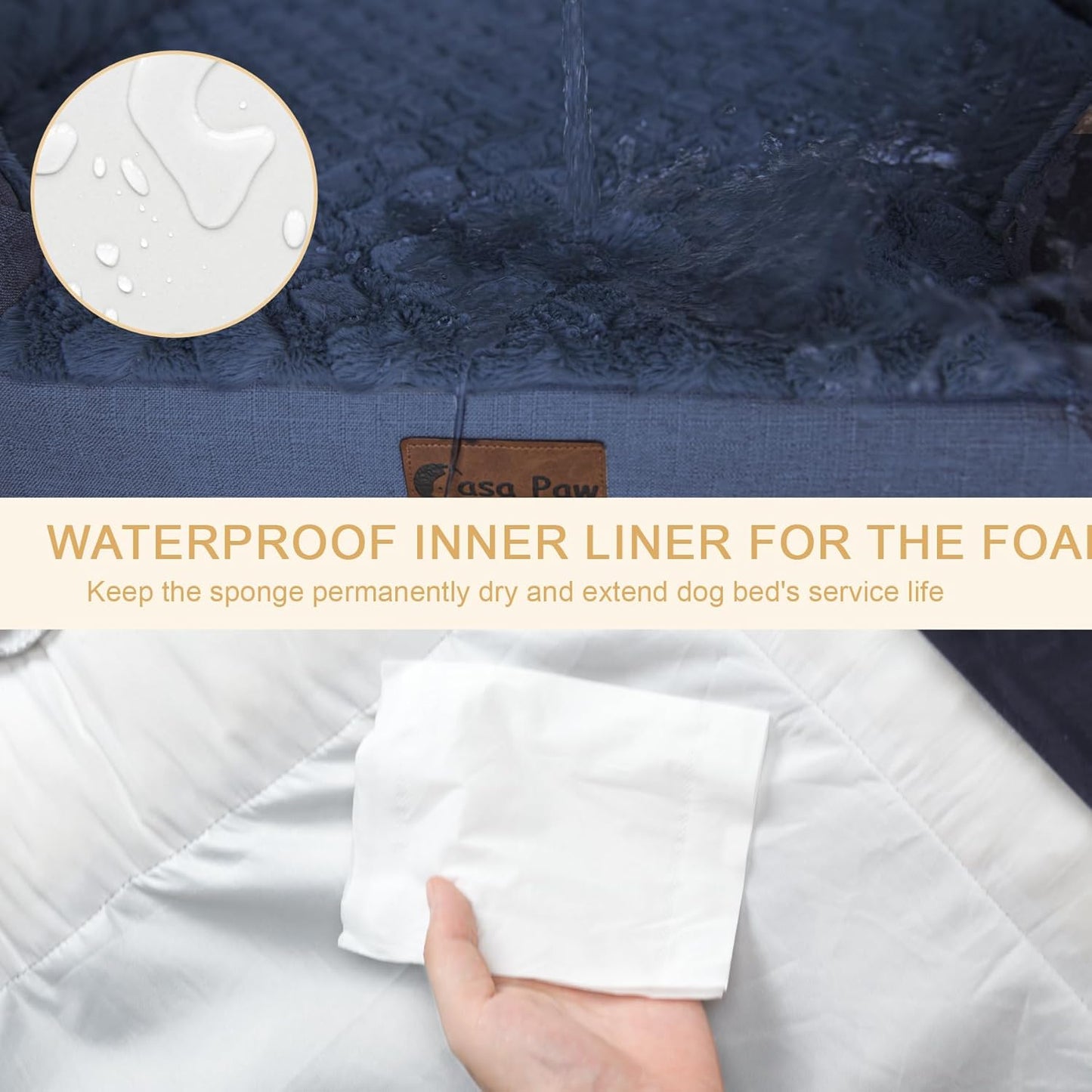 Orthopedic Waterproof Dog Bed for Extra Large Dogs, Memory Foam XL Dog Bed with Sides, Egg-Crate Foam and Non-Slip Bottom Jumbo Dogs Couch Beds with Washable Removable Cover(Jumbo,Navy Blue)