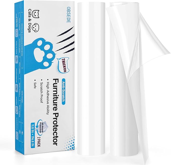 OBSEDE Cat Scratch Furniture Protector (2 Rolls, 11.8"x196.8") – Thick 0.2mm Clear Guard, Deterrent Training Tape for Couch, Sofa, Wood, Cut-to-Fit, Residue-Free