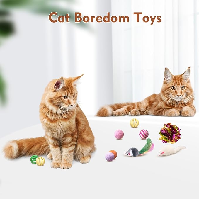 AGYM Cat Toys for Indoor Cats, 35 Packs Interactive Cat Toys Set with Colorful Springs, Mouse Cat Toy, Crinkle, Sisal, Pompom and Color Bells Balls for Kittens