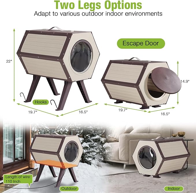 GUTINNEEN Outdoor Heated Cat House with Heater Insulated Feral Cat Shelter with Adjustable Temperature and Time Expandable Feral Cat House with Escape Door for Winter Weatherproof (4 Sets)