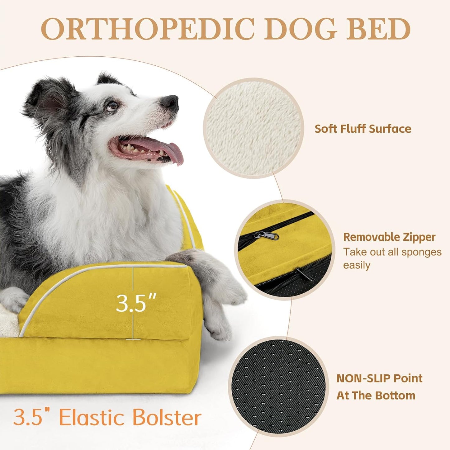 Comfort Expression Small Dog Beds Waterproof Orthopedic Foam Dog Sofa Beds for Medium Dogs Comfy Pet Bed with Washable Removable Cover & Non-Slip Bottom(Small,Spicy Mustard)