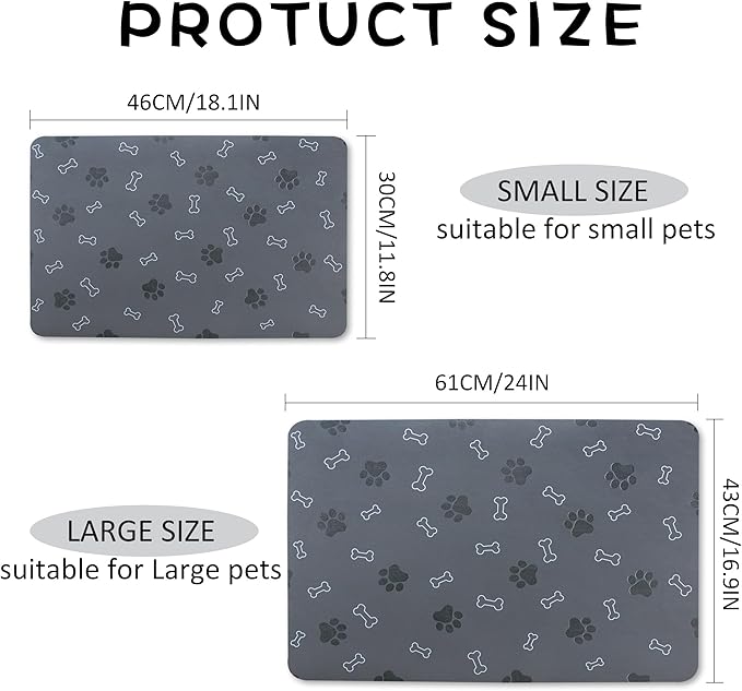 Pet Cat Dog Food Mat Non Slip Mat for Dog Water Bowl Mat Quick Dry Absorbent Cat Feeding Mat, 32 * 17 in, Black