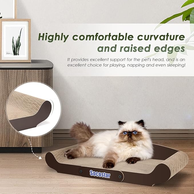 Extra Large Cat Scratcher Sofa Bed 27.6 x 11 Inches- Cat Scrathing Cardboard,100% Recycled Paper Cat Scratchers for Indoor Cats - Cat Scratcher Lounge, Cat Scratch Pad - Cardboard Cat Bed Couch