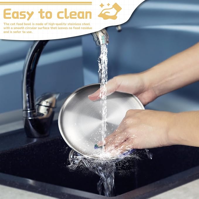 4 Pcs 304 Stainless Steel Cat Bowls - 6.7 Inch Metal Wide Shallow Bowls, Whisker Friendly, Indoor Cats & Kittens