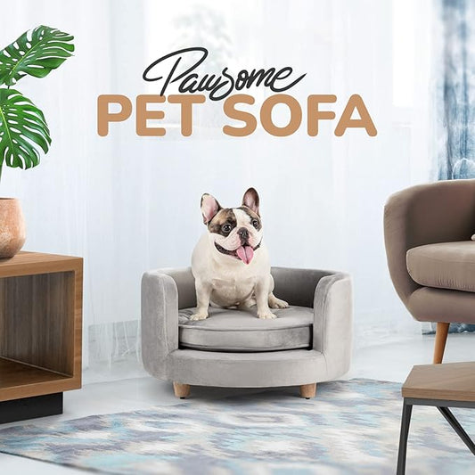 dCee Round Dogs Sofa - Cats Couch, Holds up to 50 Lbs, 24 in. Soft Velvety Pet Couch for Comfort Sleep, Joint Support, Dark Gray - Upgraded 2024