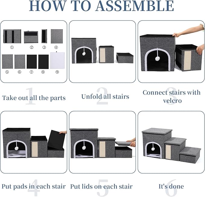 Upgrade XL Dog Stairs for Bed and Couch, 35.5"L x 13.8"D x 17"H, Foldable Dog Steps with Wider Stairs, Large Condo, Storage Space, Pet Stairs Steps for Cats, Small/Older Large Dogs, Hold Up to 180lbs