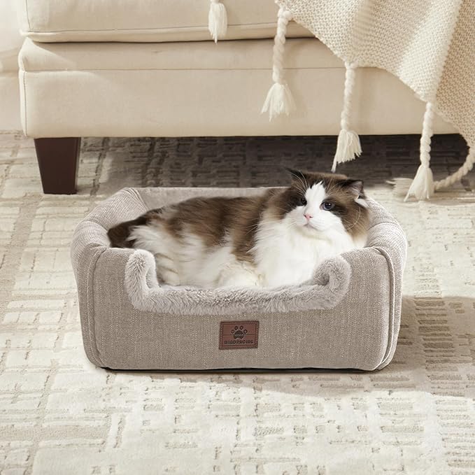Cat Beds for Indoor Cats - Cat House Cats Tent with Removable Washable Cushioned Pillow, Soft and Self Kitten beds,Pet Bed(Large,Beige)