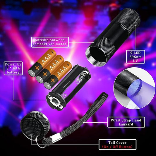 Hortsun UV Handheld Blacklight Flashlights, Portable Black Light 9 LED Mini Light Torch Detector for Dog Cat Pets Urine and Stains, Bed Bugs and Scorpion, Halloween Ghost Haunted House(20 Pcs)