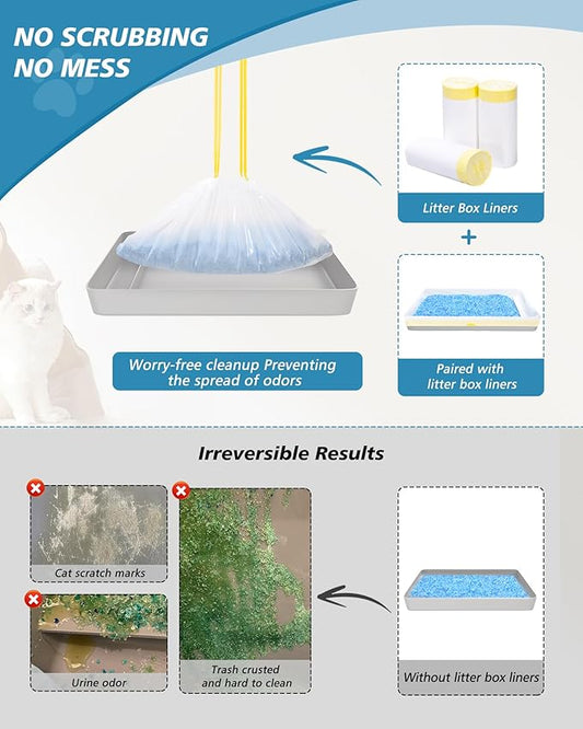 KONE 45 Count Litter Box Liners, Pet* Scoopfree Self-Cleaning Box Liners, Automatic Kitty Litter Bags, Thickened & Leak-Proof Drawstring Cat Litter Waste Bags, Disposable Refill Tray Rectangle Bags