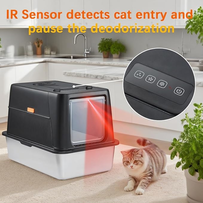 Stainless Steel Smart Cat Litter Box with IR Sensor Automatic Odor Control for A Home, Low Noise Design Automatic, Hygienic, and Easy-Clean Design for Multiple Cats