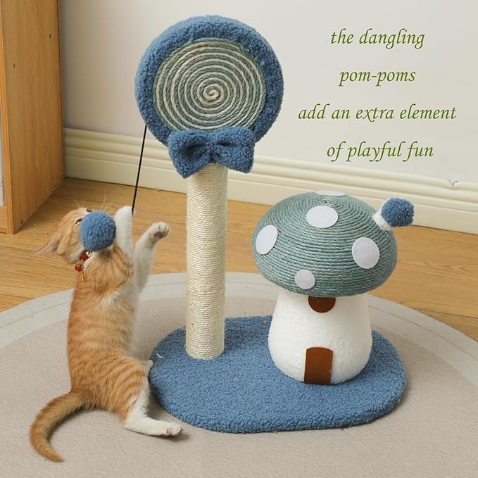 Doggie&Kittie Cat Scratching Post Cute Kitten Scratching Board Kitty Toys Mushroom Lollipop Cat Scratcher Furniture Cat Climber Climbing Tower for Indoor Cats Sisal Material (Green)