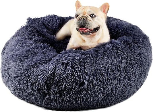 Himax Medium Dog Bed, Round Dog Bed with Blanket Attached, Comfort Fluffy Calming Dogs Beds Washable (20"/26"/35") Deep Grey