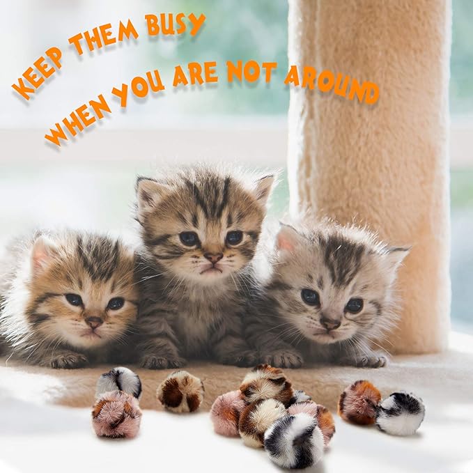 Weewooday 12 Pieces Cat Pom Pom Balls Toys Large Fuzzy Cat Ball Artificial Large Plush Ball for Cats Pets Interactive Playing Indoor(Pink,Leopard)