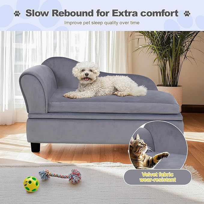 30" L Pet Sofa with Hidden Storage 30lbs, Dog Couch for Small-Sized Dogs and Cats, Soft Tufted Cushion, Light Grey