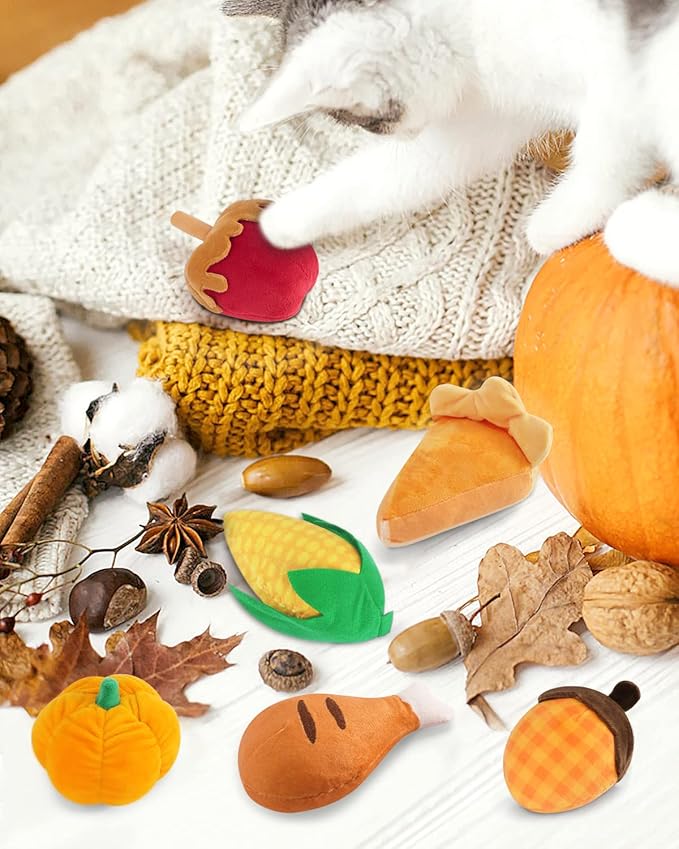 CiyvoLyeen 6pcs Thanksgiving Catnip Toys Plush Cat Chew Bite Resistant Toys Interactive Boredom Relief Teeth Cleaning Kitten Toys for Fall Thanksgiving Cat Lover Gift
