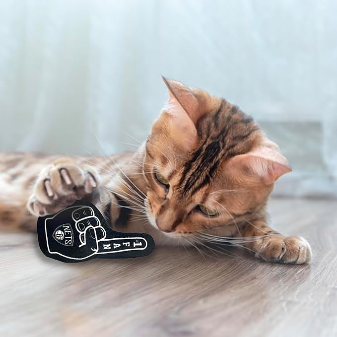 Best Plush CAT Toy - NBA Brooklyn NETS Complete Set of 3 Piece Cat Toys Filled with Fresh Catnip. Includes: 1 Jersey Cat Toy, 1 Basketball Cat Toy with Feathers & 1#1 Fan Cat Toy. Beautiful Team Logo