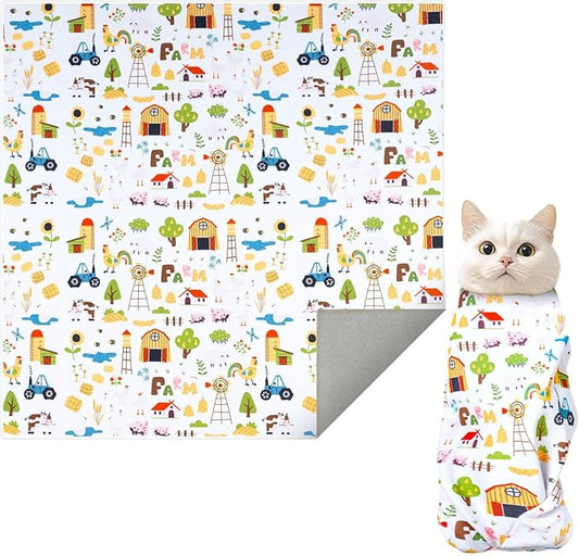 Professional Cat Grooming Wrap - Adjustable Restraint Blanket for Nail Clipping & Vet Visits, Escape-Proof Cat Wrapping Bag with Safety Straps, Large (27.6"x27.6") for Cats Up to 15lbs