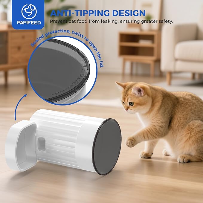 PAPIFEED Automatic Cat Feeder 3L, 2.4G WiFi Auto Pet Food Dispenser for Cats and Small Dogs, Timed Cat Feeder Programmable Portion Size with APP Control & Alexa 1-10 Meals Per Day (White)