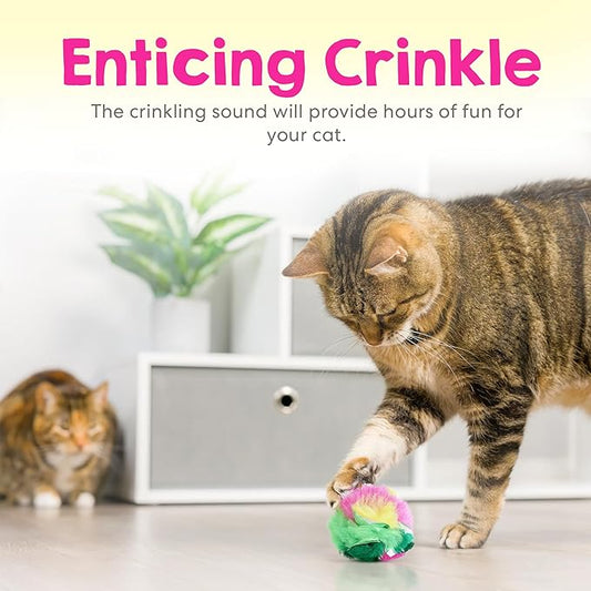 Large Cat Crinkle Ball Toy – 24-Pack of 2.5" Lightweight Indoor Kitten Toy – Soft, Sparkle, Interactive, Safe for Pets, Kittens & Cats, Enrichment & Birthday Gift, Alternative Foil-Like Toy Balls