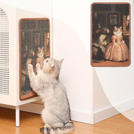 Sisal Cat Scratcher Post Mat (Use on Wall, Couch and Carpet), Durable and Shedding-Resistant Cat Scratching Surface - 21.7x13 inch with Adhesive Pads (Las Meowninas)