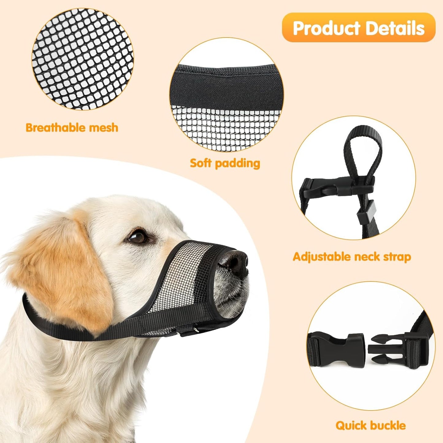 Dog Muzzle, Soft Mesh Muzzle for Large Dog Mouth Guard, Breathable Adjustable Muzzles to Prevent Biting, No Bark Muzzle for Dogs Allow Panting Drinking (Black, L)