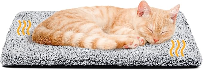 Cat Beds for Indoor Cats Self Heating Kitten Pad for Outdoor Cat House, Self Warming Pet Mat for Small Dog Crate Pad with Removable Washable Cover, Grey 24 Inches