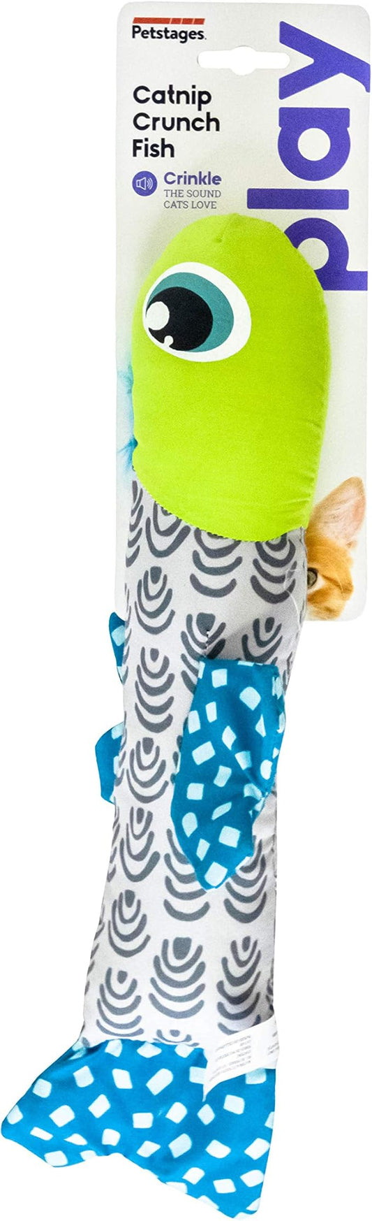 Petstages Catnip Crunch Fish Cat Toy - Bunny Kick Toy for Cats - Crinkle & Catnip-Filled for Wrestling & Play - Durable Polyester Plush for Kittens & Adult Cats