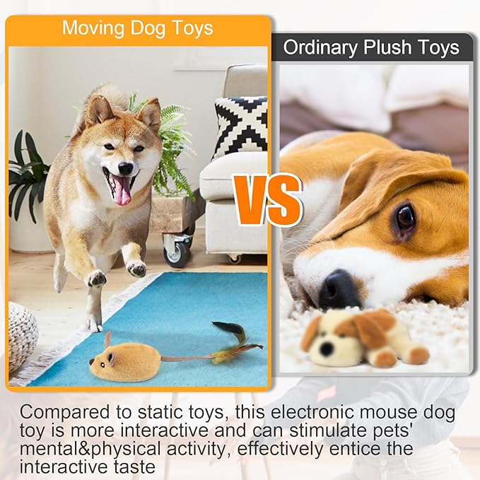 Mity rain Interactive Dog Toys, Fake Mouse Moving Dog Toy with Automatic Sensor, Dog Mouse Toy with Realistic Sound & Extended Tail, Automatic Dog Toy for Cats Dogs Pet, Squeaky Dog Toys Yellow