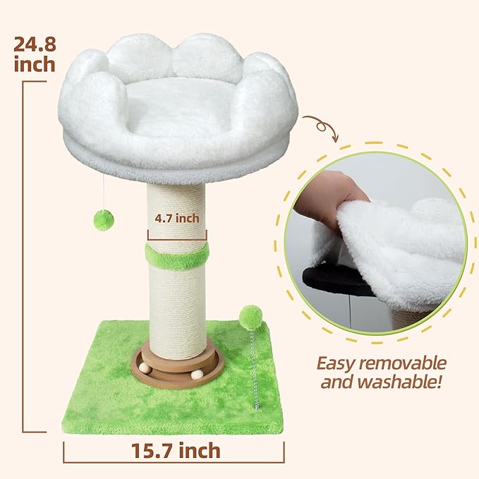 Fantasreen Cat Scratching Post Cat Scratcher Tall Scratching Posts for Indoor Cats with Cat Toy and Interactive Ball Self Groomer for Kittens Adults Cats (White)