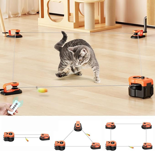 AsFrost Upgraded Cat Toys for Indoor Cats, Interactive Cat Toy Treadmill Moving String Mouse Toy for Chase Hunt Weight Loss, Self Play/Remote Control Funny Cat Toy, Gifts for Cat Lovers-Bright Orange