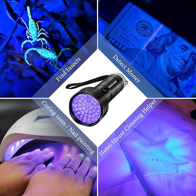 UV Flashlight , 51 LED 395nm Black Light, Ultraviolet Lite UV Light, Pet Urine Detector for Dog/Cat Urine, Dry Stains, Bed Bug, Resin Curing, Scorpions, Dry Pet Stains