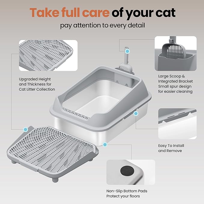 XXXL Stainless Steel Cat Litter Box with Extra Large Litter Box Step,28"X20"X13" Metal Litter Boxs High Sides for Big Cats and Multiple Cats,Includes Litter Scoop & Non-Stick Bottom