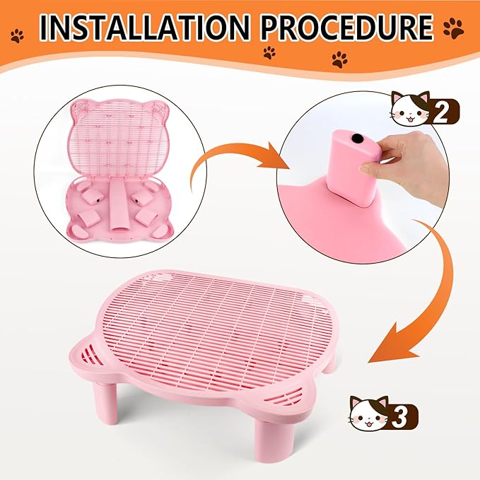 Adjustable Cat Ramp Litter Box Step Double Layer with Filter Function, Elevated Litter Box Ramp for Senior Cats Easy Cleaning Cat Litter Tray for Floor Indoor (Pink)