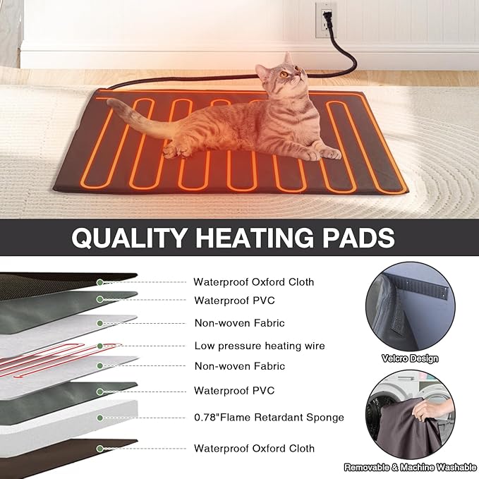 Heated Insulated Cat House Outdoor, Weatherproof Feral Cat House for Outside, Kitty Shelter with Heating Pad for Winter (Black & White,35.4" D x 31.7" W x 30.4" H)