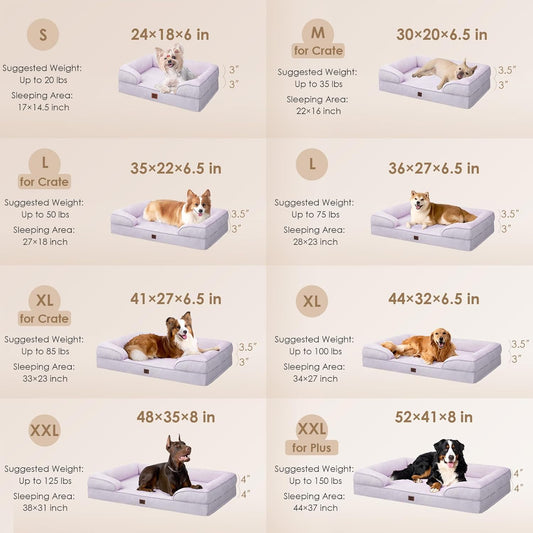 EHEYCIGA Orthopedic Dog Beds Large Sized Dog, Waterproof Memory Foam Pet Bed with Sides, Non-Slip Bottom Large Pet Bed with Washable Removable Cover, Lilac