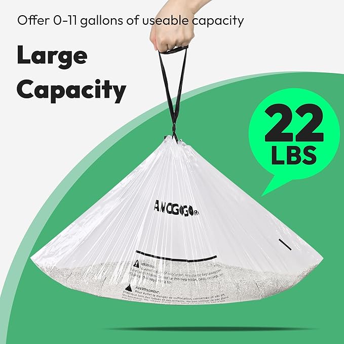 50 Pack Waste Bags, Compatible with Litter Robot 4 & 3, Drawstring Liners for Self Cleaning Litter Box, Clear Cat Litter Bags, Pre-Separated, Transparent, Replacement Bags, 26.4" x 15.8"