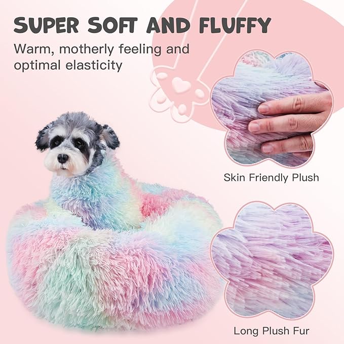 Himax Medium Dog Bed Washable, Round Dogs Beds with Blanket Attached, Calming Dog Bed, Multi-Colored (20"/26"/35")…