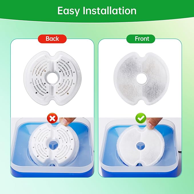 4 Packs Cat Water Fountain Filters for Ultra Silent Cat Fountain 67oz/2L with LED Night Light, Triple Filtration System Activated Carbon Filter with Pre-Filter Sponges for Pet Water Fountain