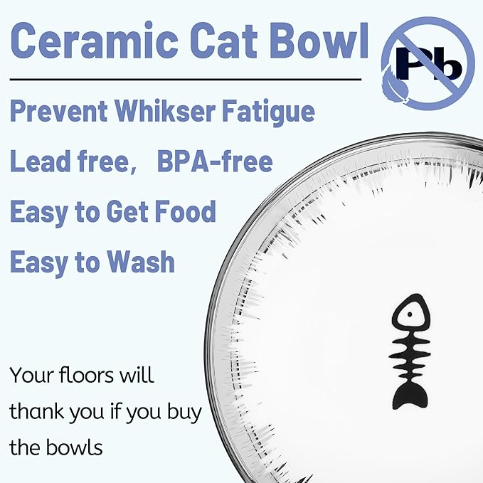 Cat Bowls, Elevated Bowl, Raised Ceramic Dish with Metal Stand, Pet Water or Food Feeding Station for Indoor Cats, Kitten,Dishwash Safe