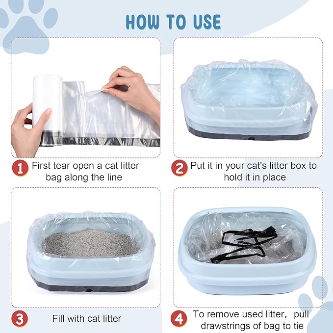 Tinlade 50 Count Jumbo Cat Litter Box Liners Large Drawstring Cat Litter Liners Bags Unscented Tear Resistant for Trash Waste to Keep Your Home Clean(39 x 22 Inch,Clear, Black)