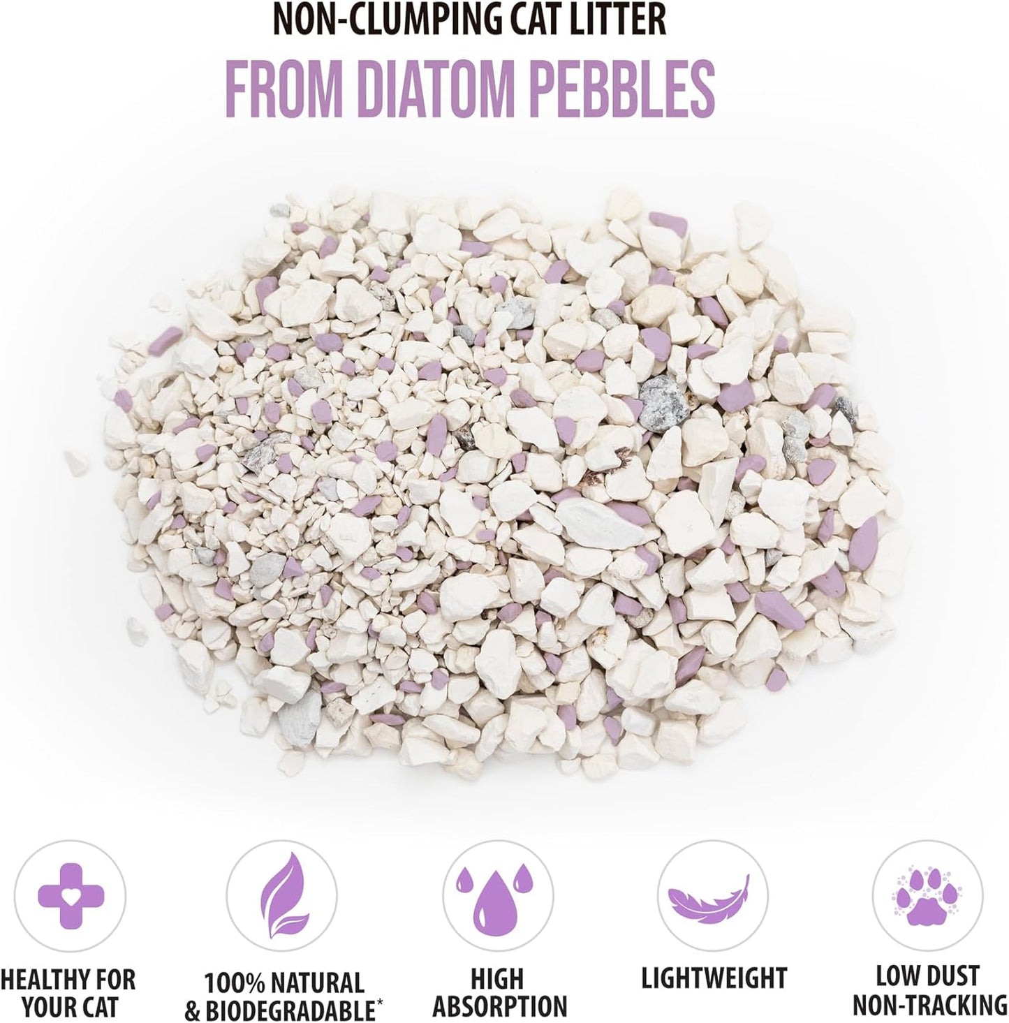 Skoon All Natural Cat Litter (2 Bags) - Lavender - Lightweight, Low Tracking, Non-Clumping Diatom Pebbles Absorb, Lock, and Seal Waste for Best Odor Control