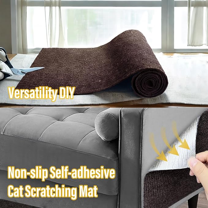 Cat Scratch Couch Furniture Protector, Adhesive Cat Scratch Pad Deterrent for Furniture, DIY Climbing Scratcher for Indoor Cats (Brown, 39.3x15.8 in)