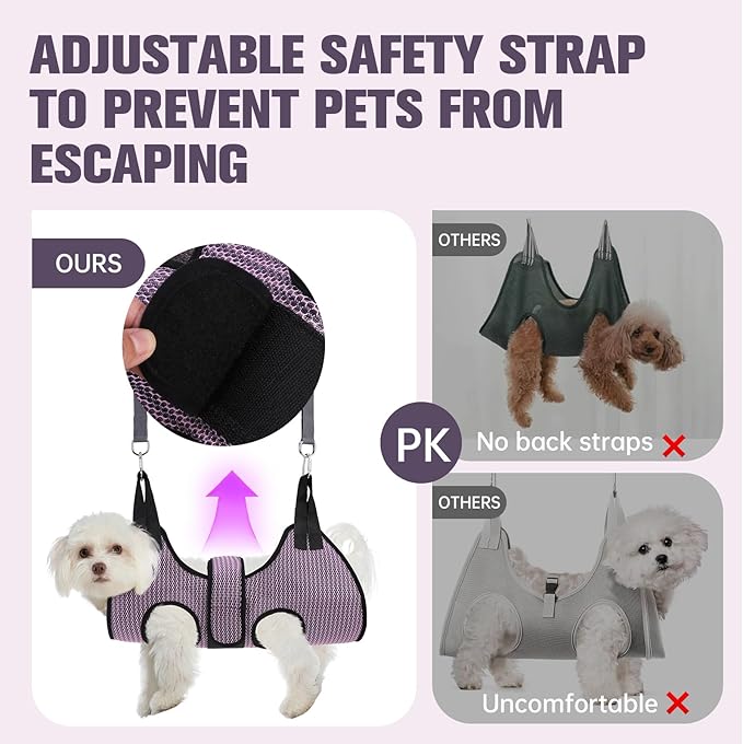 PAWCHIE Dog Grooming Hammock Harness for Dogs & Cats with Pet Nail Clipper Trimmer- Breathable Cat Hanger Sling for Trimming Clipping Nails-Dog Hammock Restraint Bag for Small Medium Large Dog, Pink M