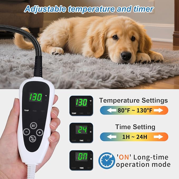 Pet Heating Pad, 28×18 in Dog Heating Pad, Heated Dog Bed with Smart Thermostat Electric Steel Rope, Suitable for Puppy Whelping Supplies, Detachable and Washable Plush Mask - Gray