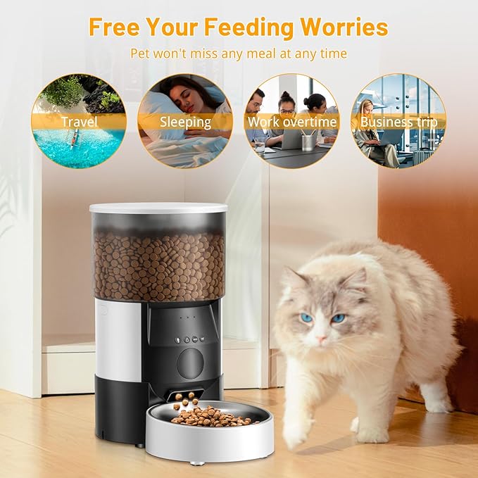 Automatic Cat Feeder, 2.4Ghz WiFi Timed Dog Food Dispenser with APP Control, 3L Auto Dry Food Feeders for Pets, Programmable Portion Control, 10 Meals/Day, 10s Voice Recorder (WiFi)