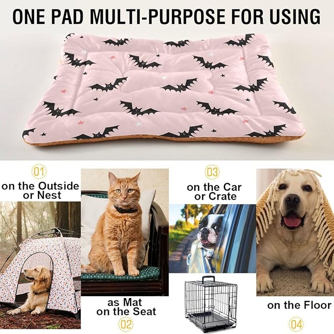 Halloween Bats Pink Pet Bed Cute Dog Bed Mat Absorbing Non Slip Pad Pet Sleeping Mat for Small, Medium, and Large Dogs Puppy Cat 24 in x 18 in