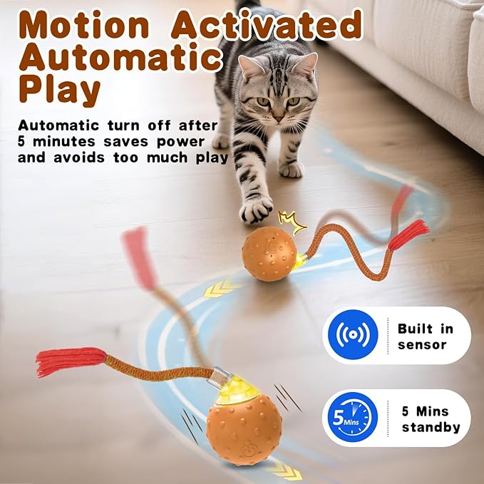 Interactive Cat Toys for Indoor Cats,Hide n Seek Automatic Cat Ball in Plush Burrow,Mouse Squeaky for Stimulating, Rechargeable, Motion Activated,Pop Play Cat Puzzle Toy