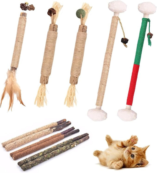 Cat Dental Chew Toys - Natural Silvervine Sticks & Catnip Rope for Teeth Cleaning,Promotes Oral Health in Kittens & Indoor Cats (Medium, Model A)